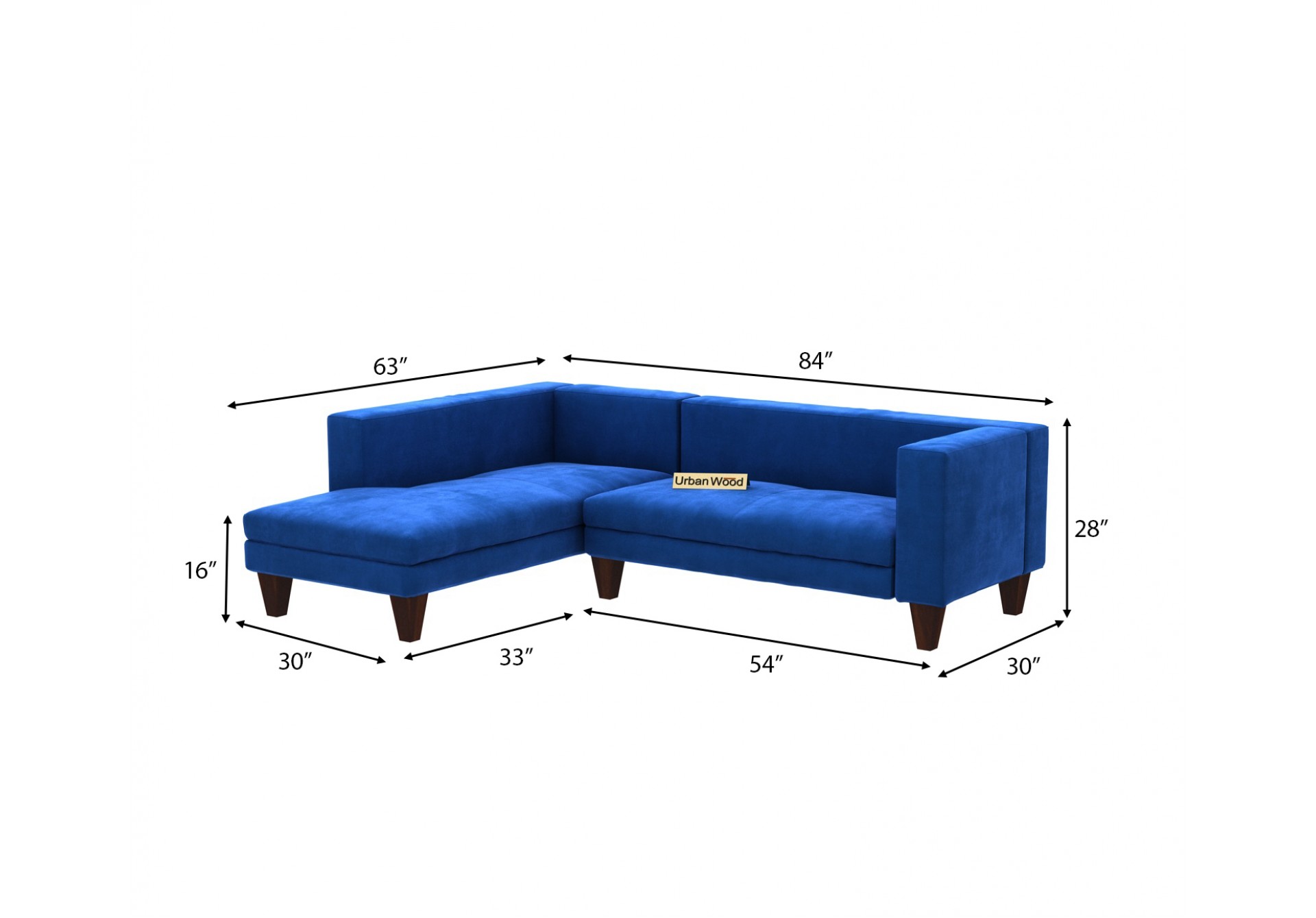 Parker L-Shaped Left Aligned Sofa ( Velvet, Sapphire blue )