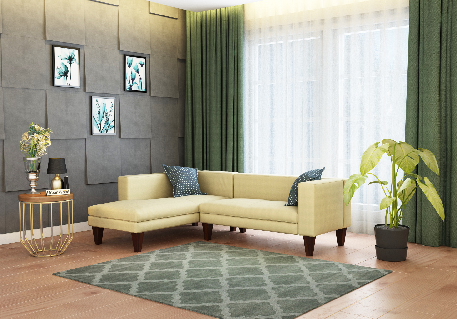 Parker L-Shaped Left Aligned Sofa ( Cotton, Sepia cream )