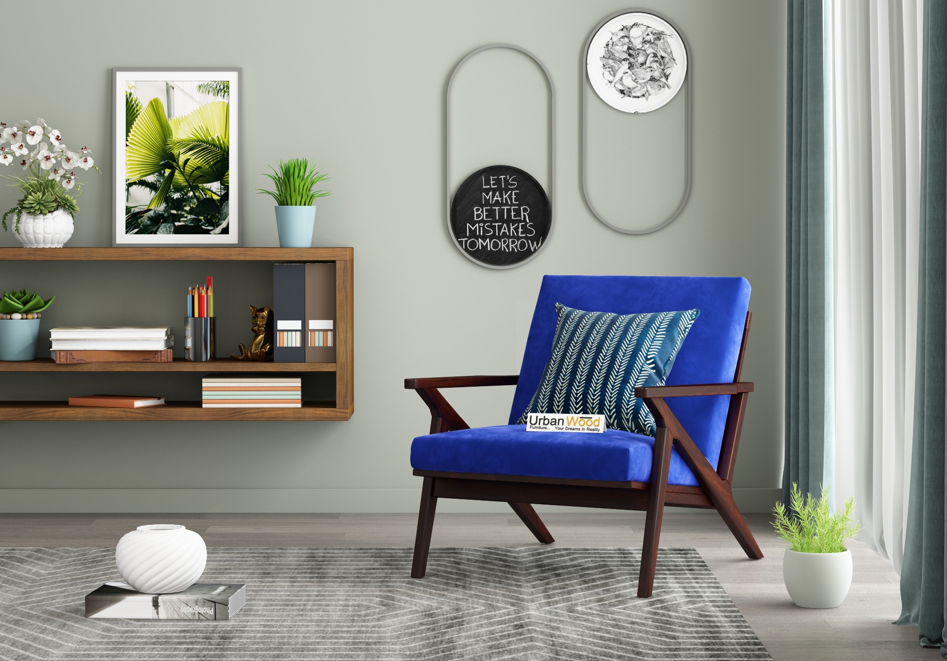 Dewor Lounge Chair (Velvet, Sapphire Blue)