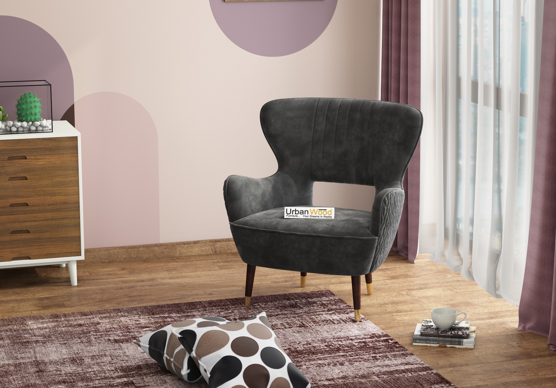 Fount Lounge Chairs (Velvet, Stone Grey)