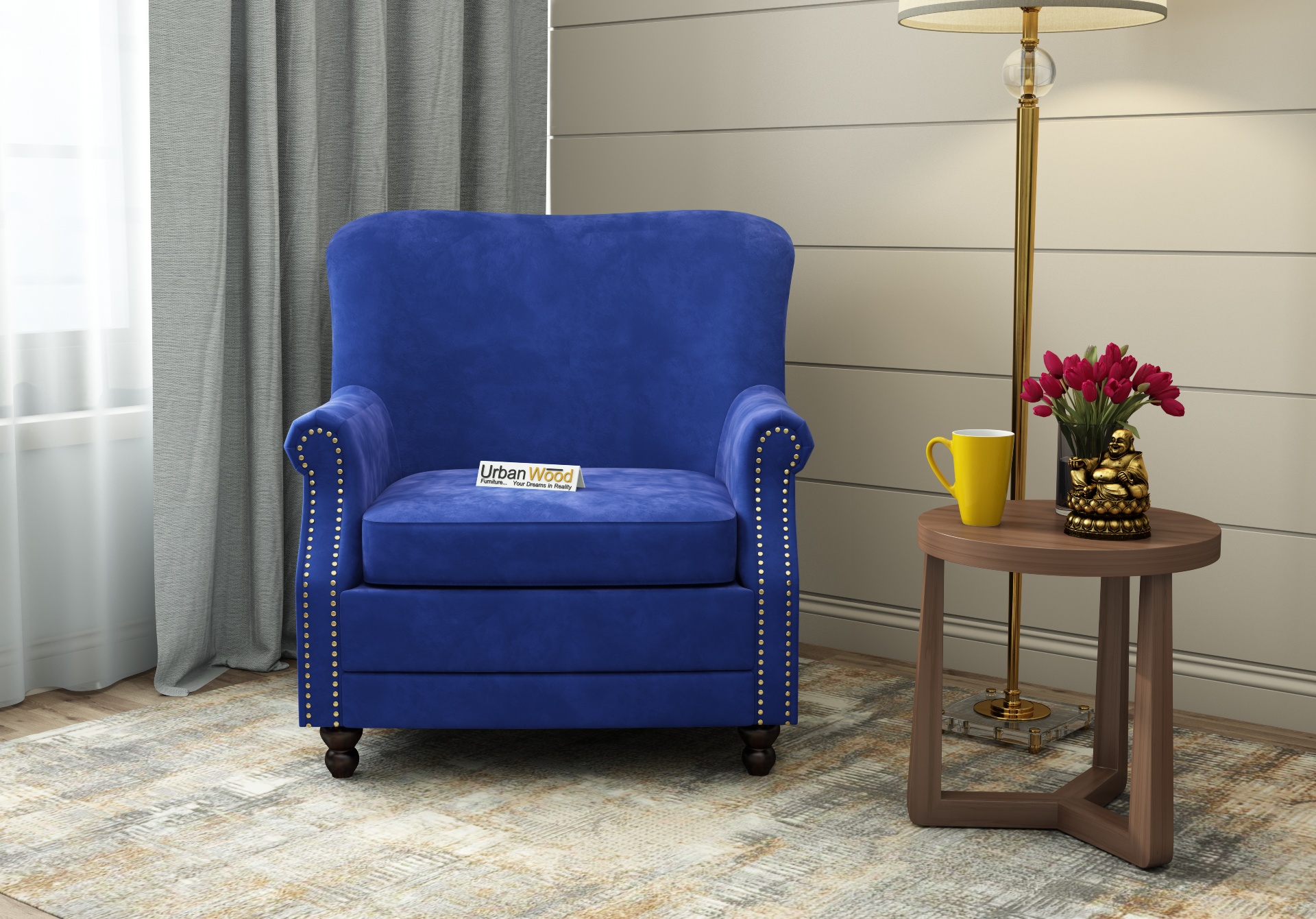 Murk Lounge Chair (Velvet, Sapphire Blue)