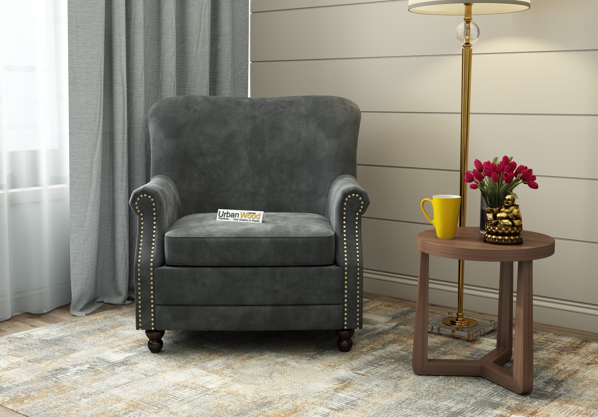 Murk Lounge Chair (Velvet, Stone Grey)