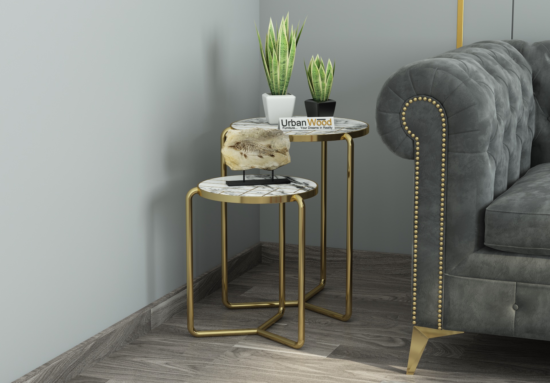 Marigold Nested Table with Marble Top ( Golden Finish )