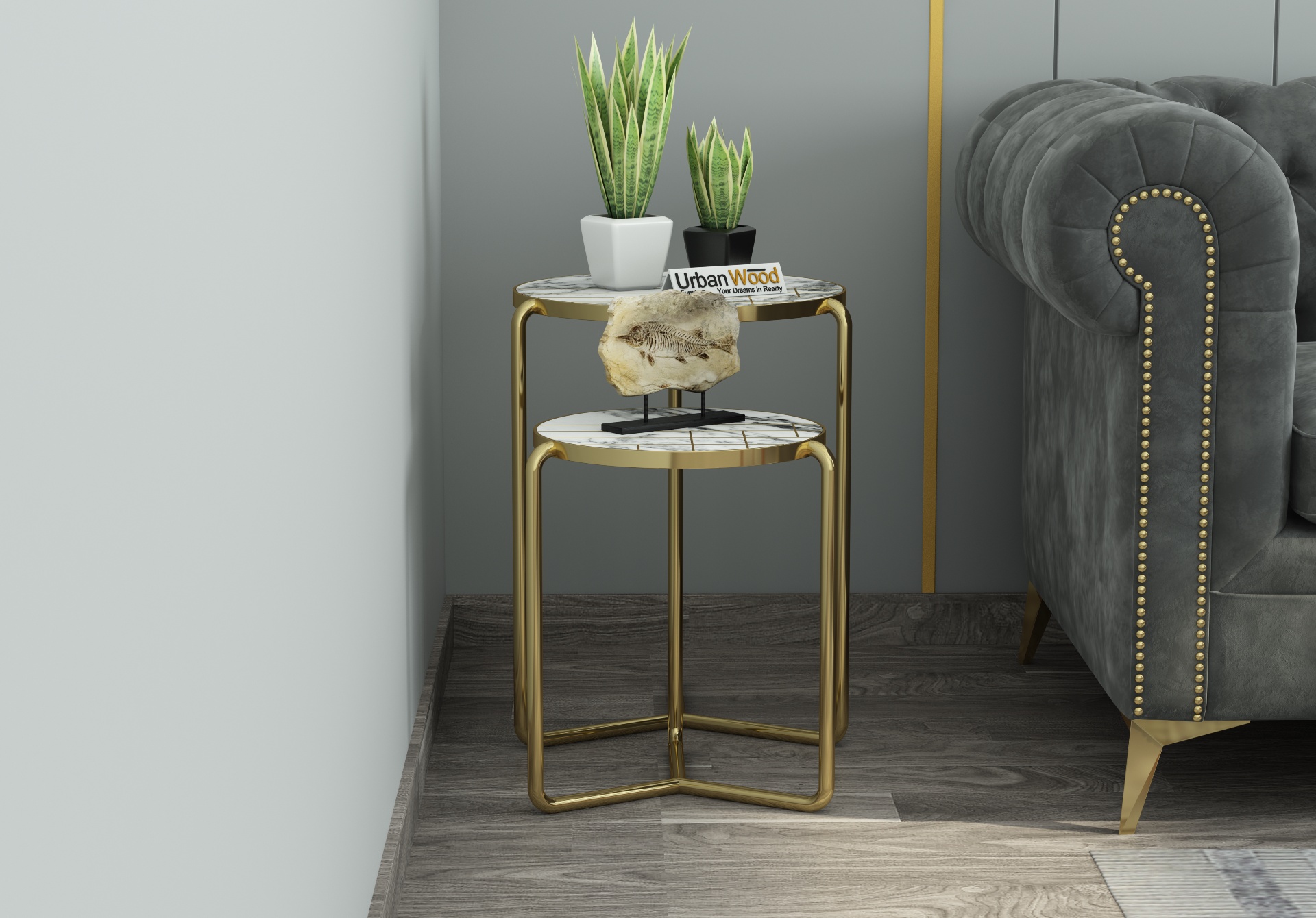 Marigold Nested Table with Marble Top ( Golden Finish )