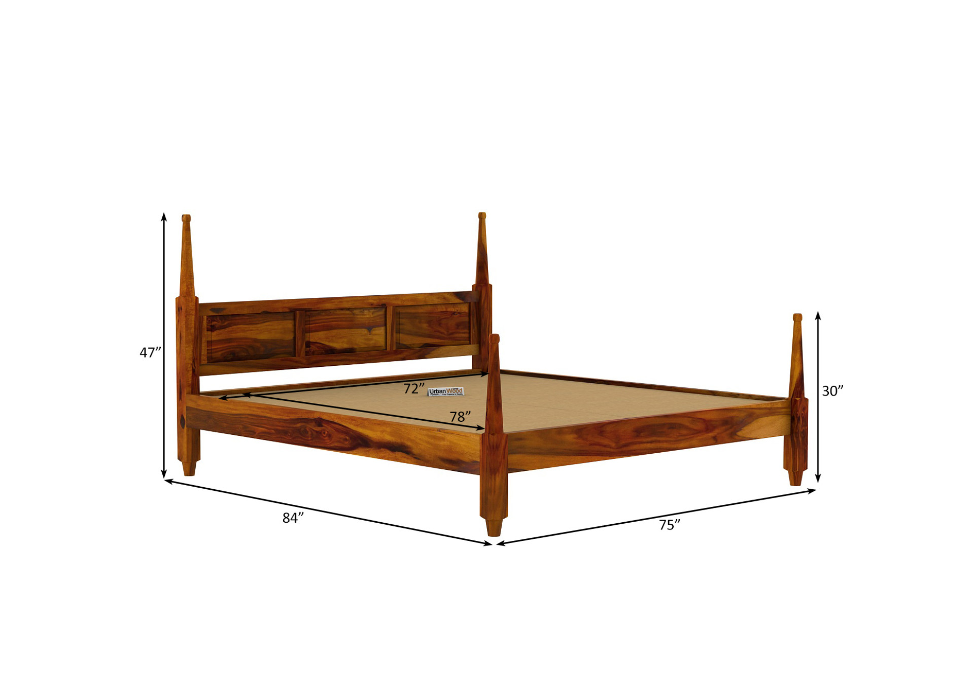 Half Canopy Poster Bed (King Size, Honey Finish)