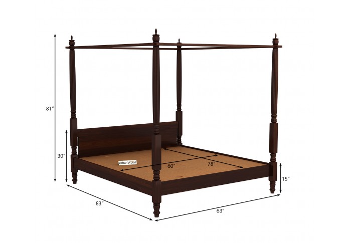 Rare Poster Bed Without Storage ( Queen Size, Walnut Finish )