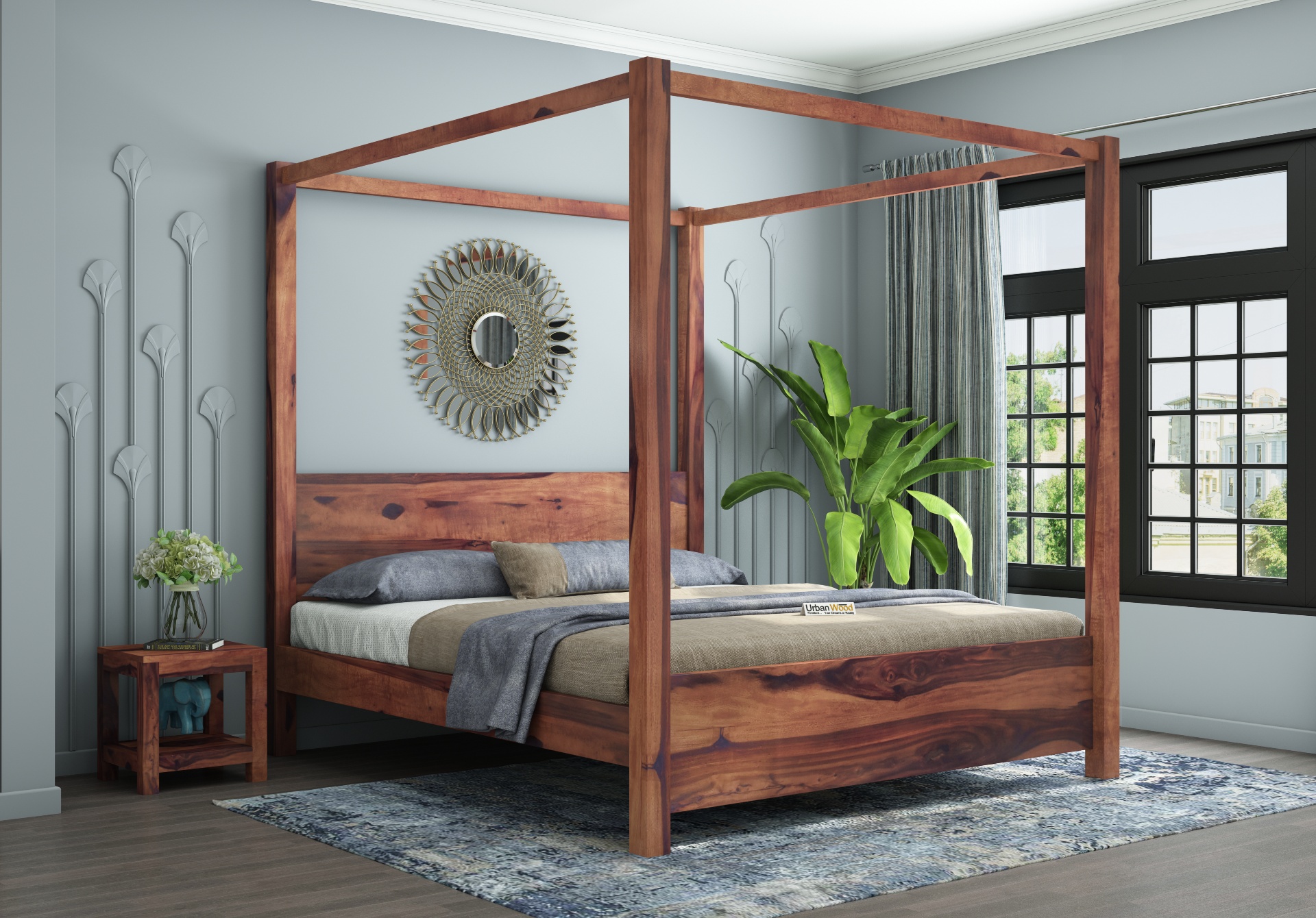 Sigma Poster Bed (Queen Size, Teak Finish)