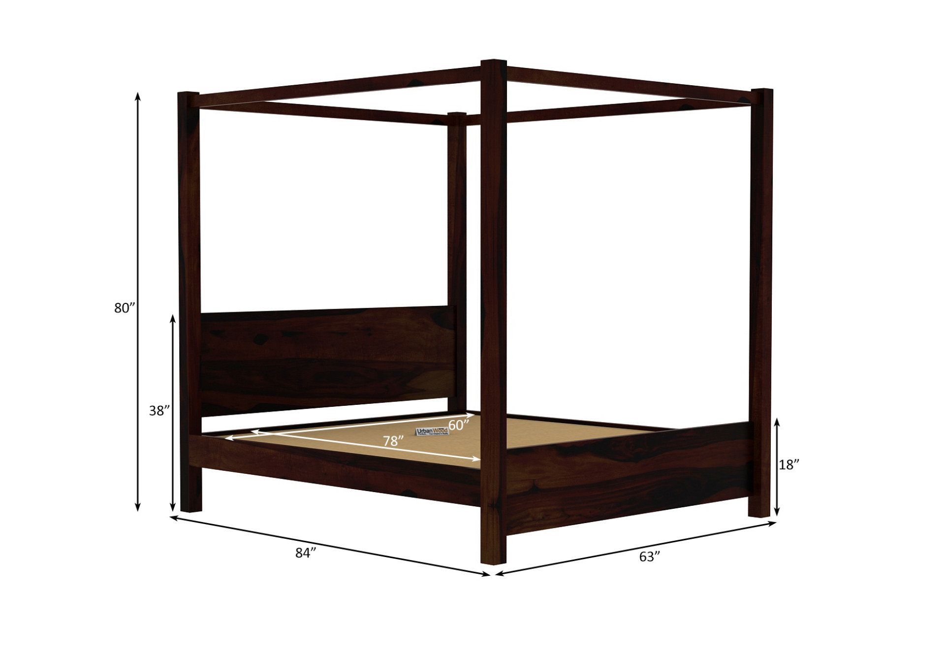 Sigma Poster Bed (Queen Size, Walnut Finish)