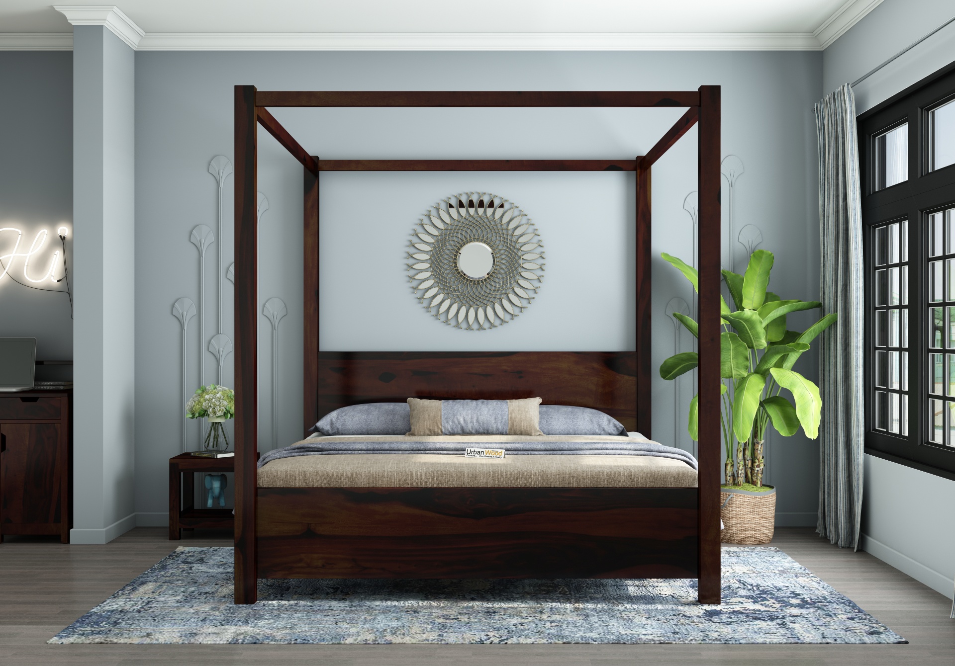 Sigma Poster Bed (King Size, Walnut Finish)