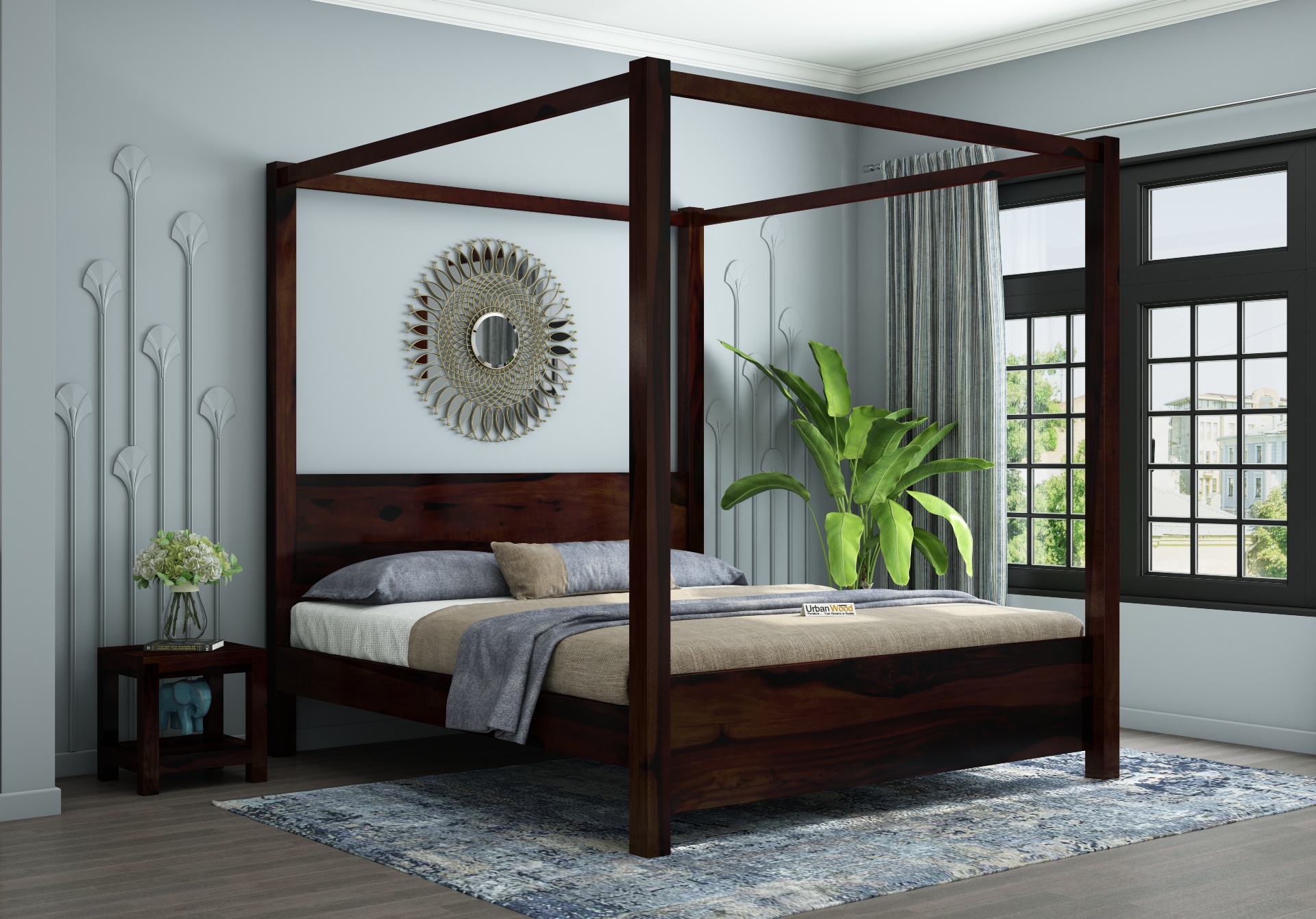 Sigma Poster Bed (King Size, Walnut Finish)
