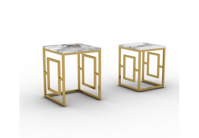 Oby End Table (Marble Top & Golden Finish)