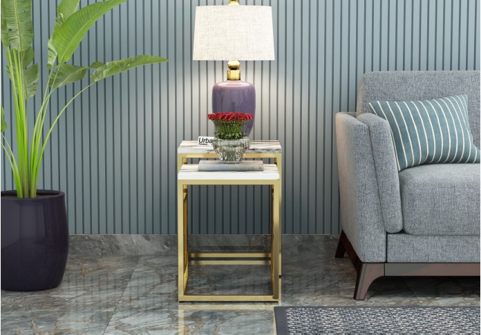 Oby End Table (Marble Top & Golden Finish)