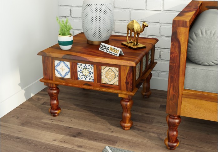 Relay Ceramic Tile Side Table (Honey Finish)