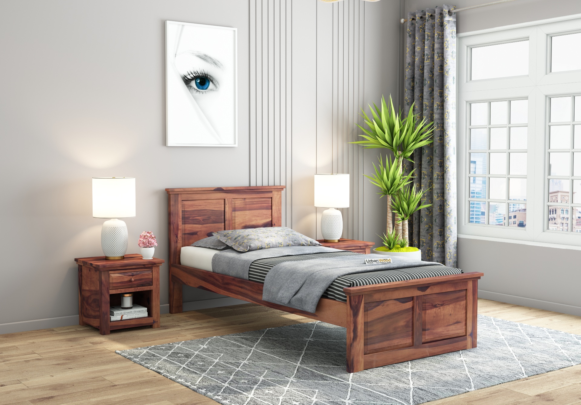 Babson Single Bed Without Storage ( Teak Finish )
