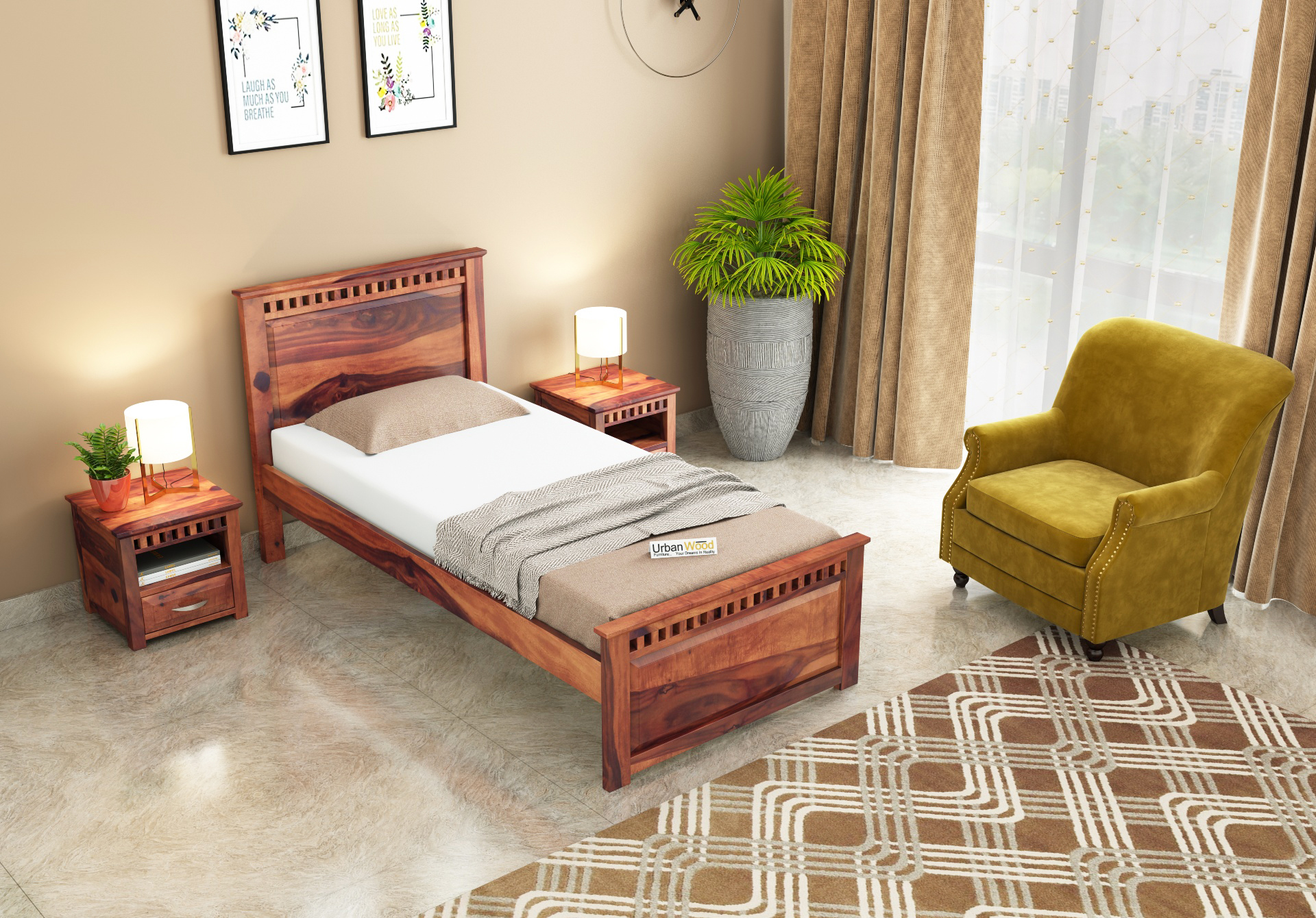 Fusion Single Bed Without Storage ( Teak Finish )