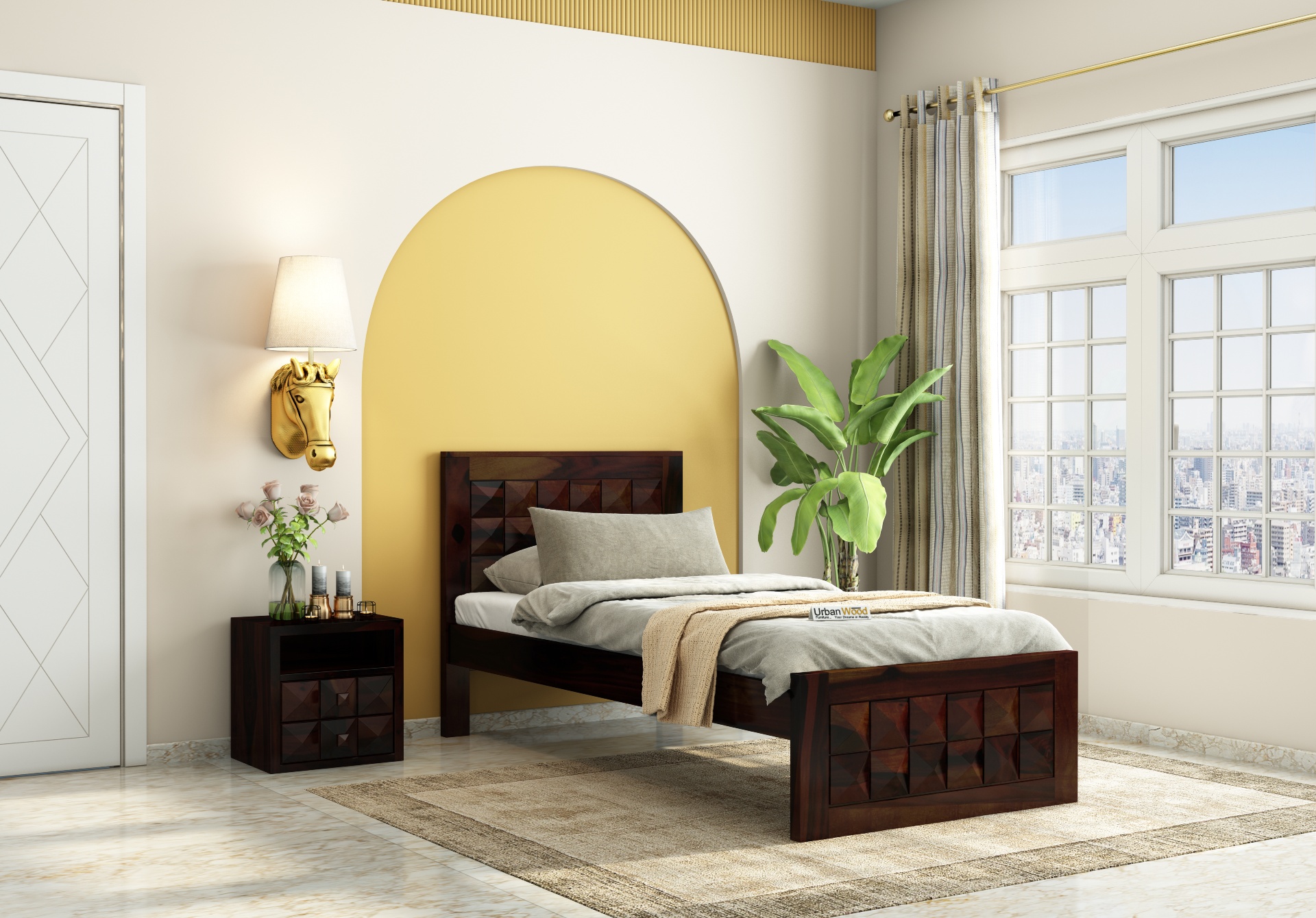 Morgana single bed without storage ( Walnut Finish )