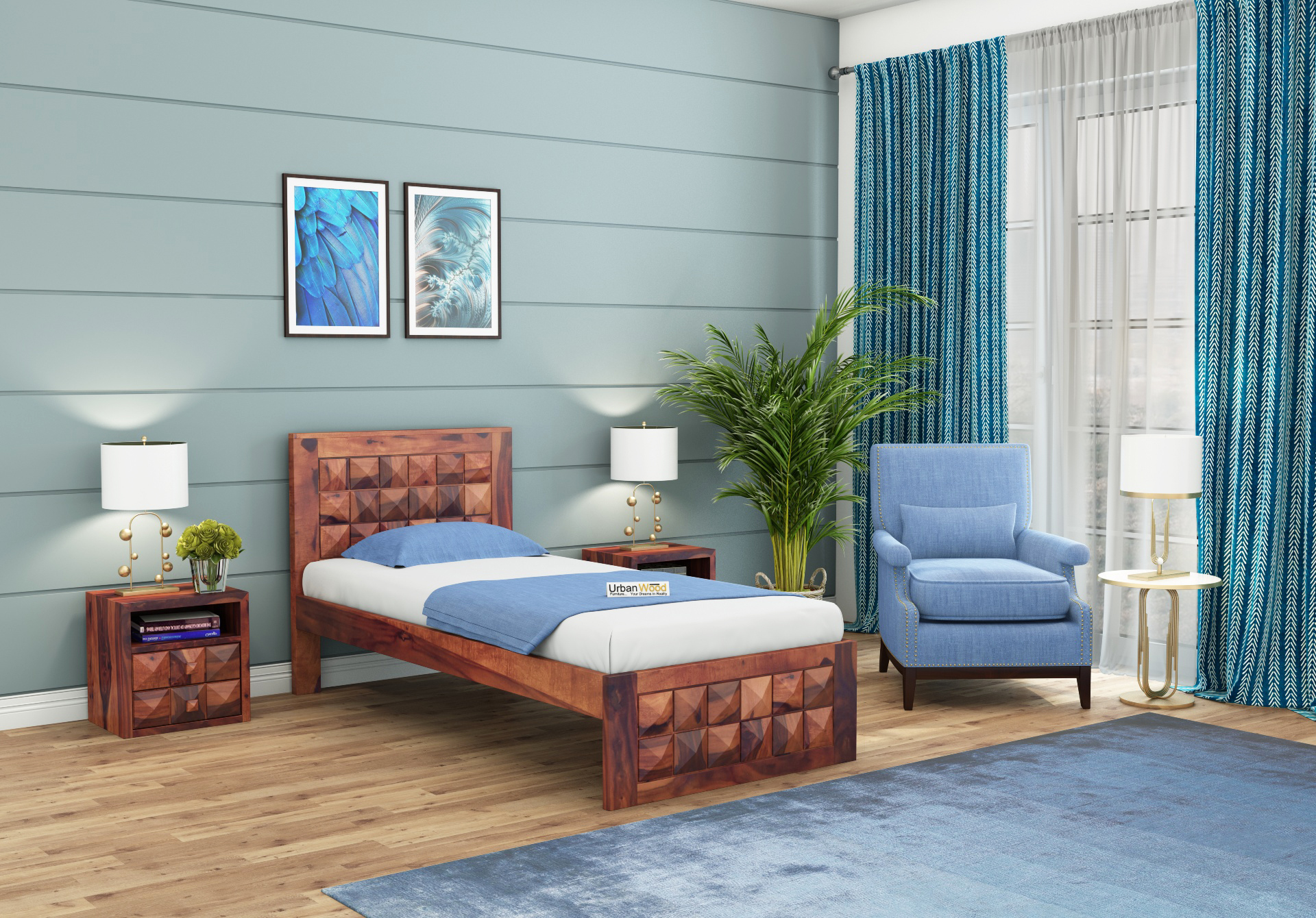 Morgana single bed without storage <small>( Teak Finish )</small>