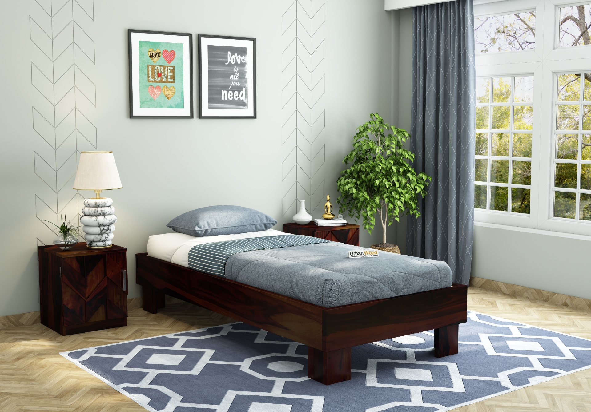 Trace Platform Single Bed ( Walnut Finish )