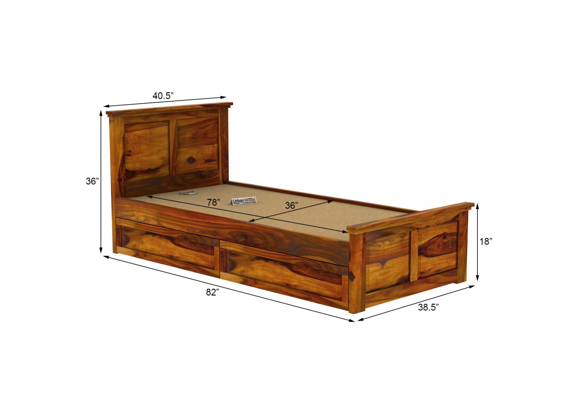 Babson Single Bed With Drawer Storage ( Honey Finish )