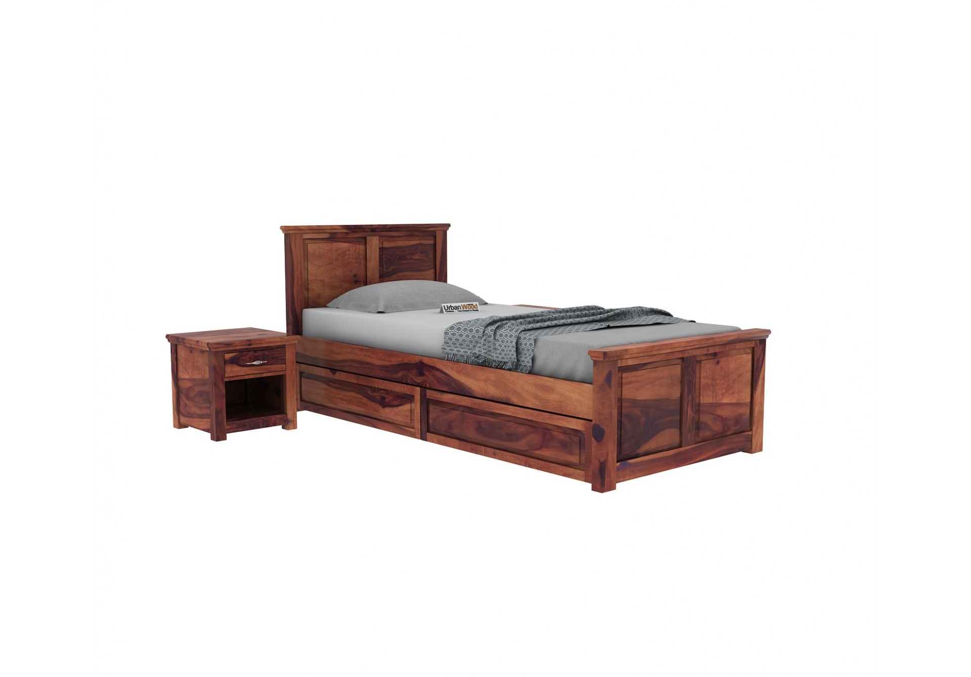 Babson Single Bed With Storage ( Teak Finish )