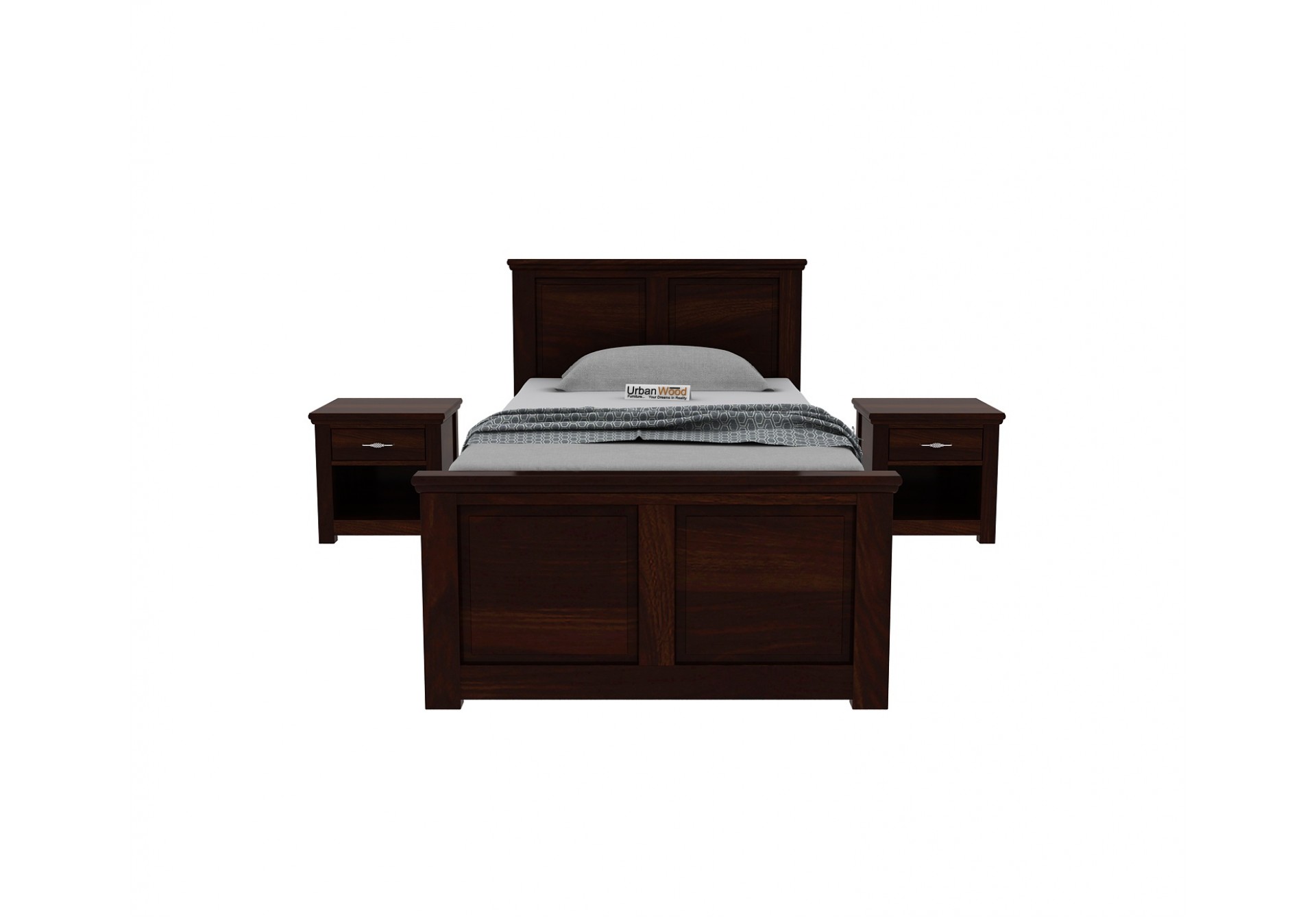 Custom Babson Single Bed With Storage ( Walnut Finish ) with 1 Bedside Table