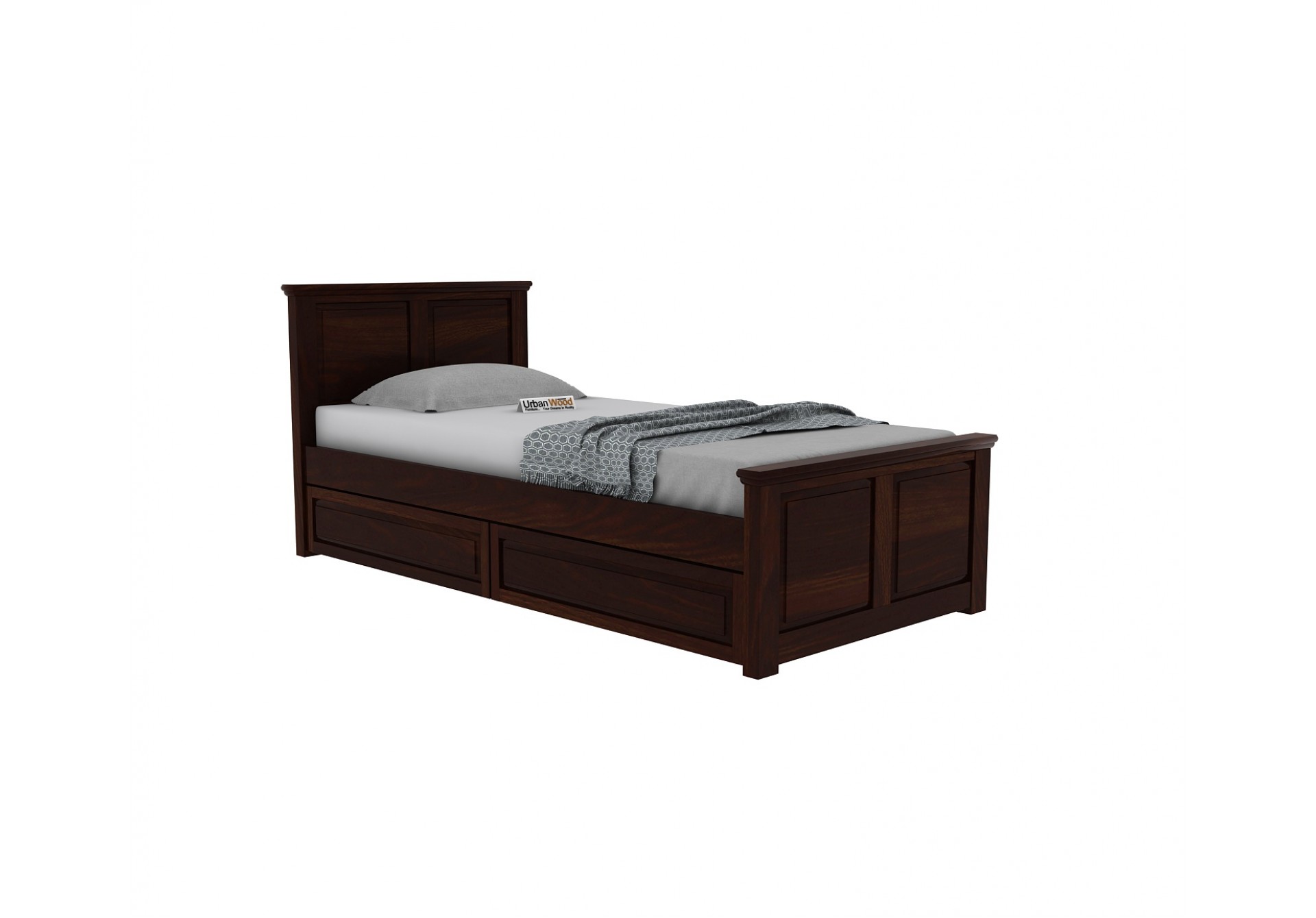 Custom Babson Single Bed With Storage ( Walnut Finish ) with 1 Bedside Table