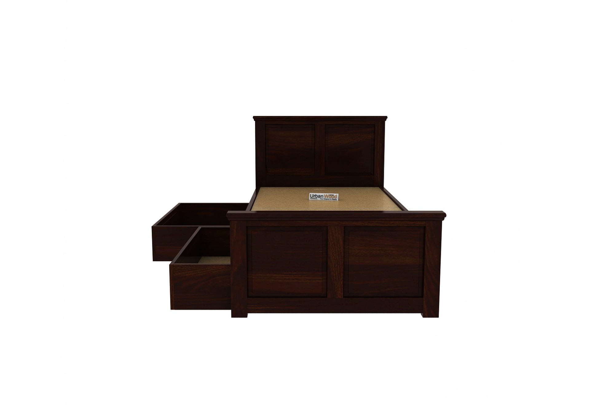 Custom Babson Single Bed With Storage ( Walnut Finish ) with 1 Bedside Table