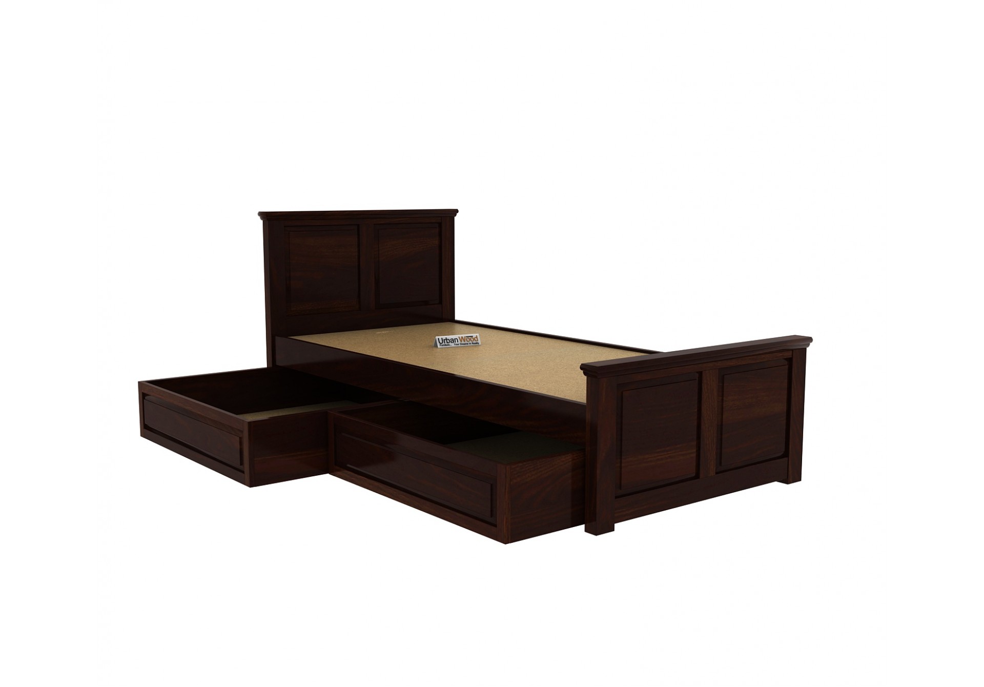Custom Babson Single Bed With Storage ( Walnut Finish ) with 1 Bedside Table