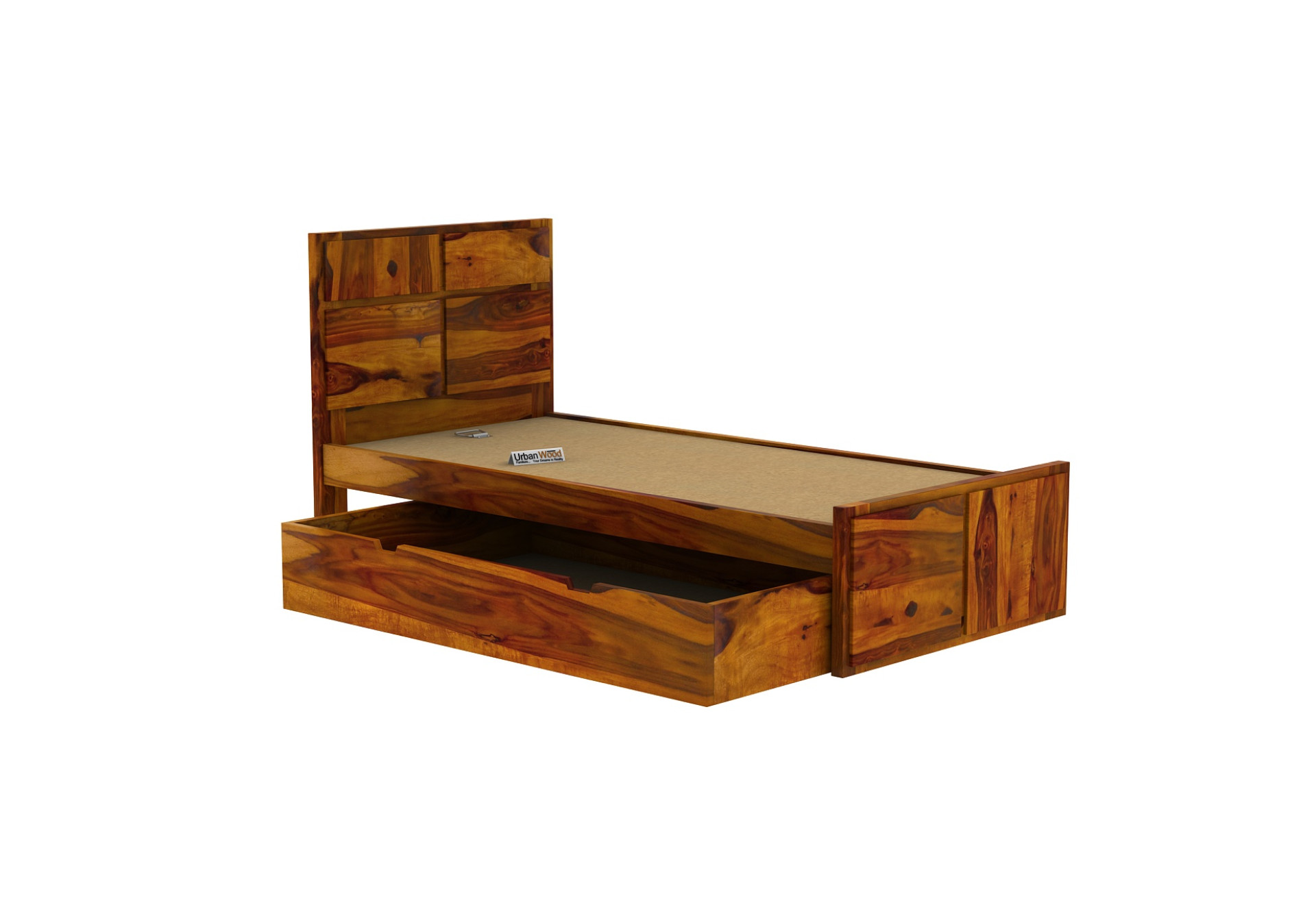 Bedswind Single Bed With Drawer Storage ( Honey Finish )