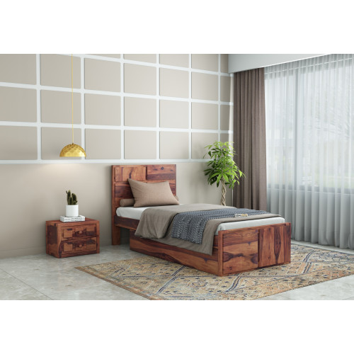 Bedswind Single Bed With Drawer Storage ( Teak Finish )