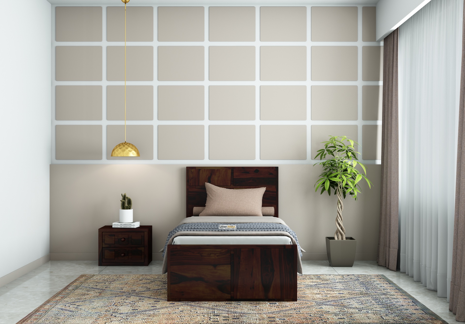 Bedswind Single Bed With Drawer Storage ( Walnut Finish )