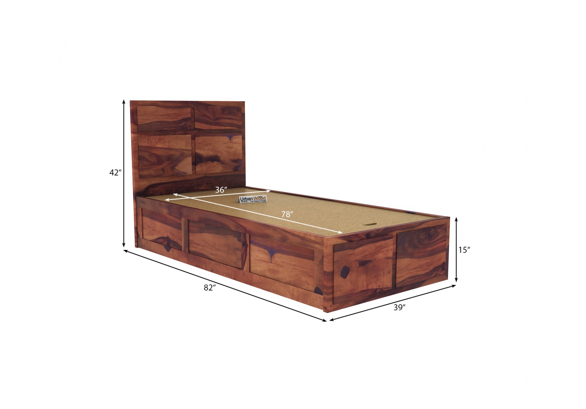 Bedswind Single Bed With Storage ( Teak Finish )