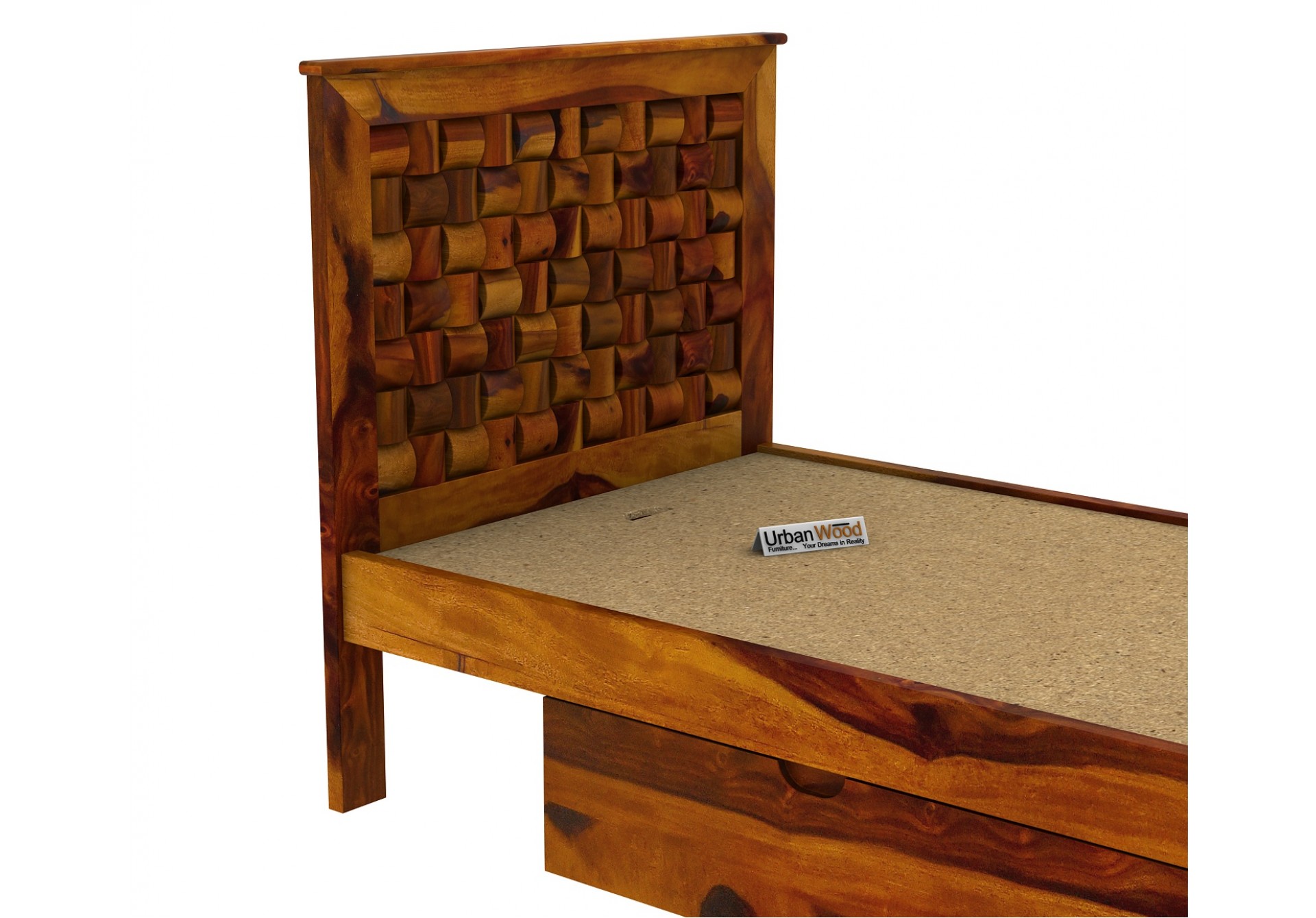 Hover Single Bed with Drawer Storage ( Honey Finish )
