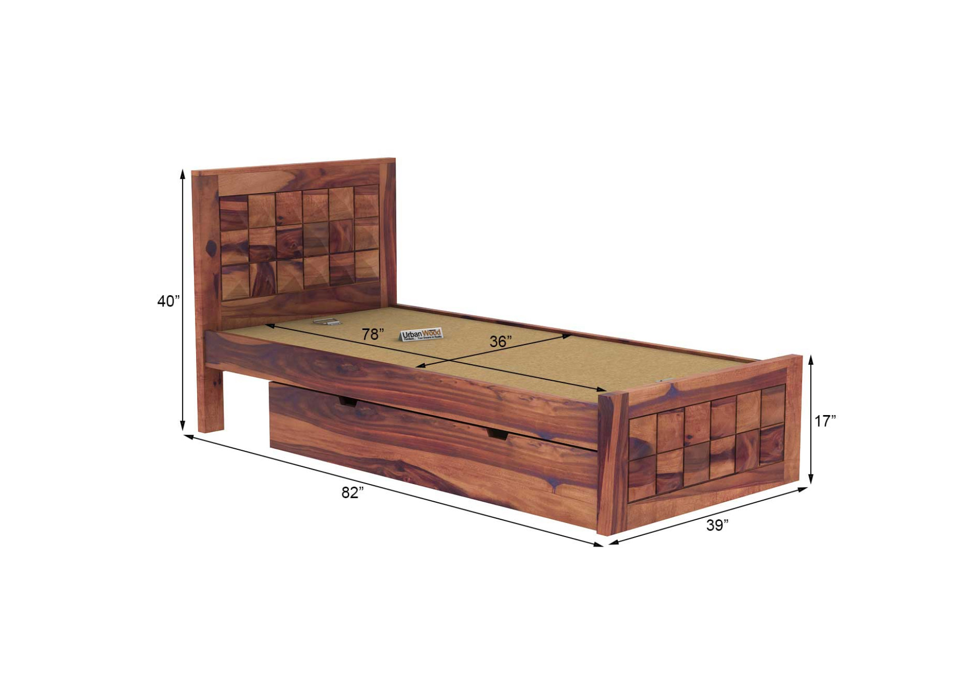 Morgana Single Bed With Drawer Storage ( Teak Finish )