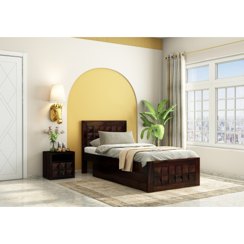 Morgana Single Bed With Drawer Storage ( Walnut Finish )