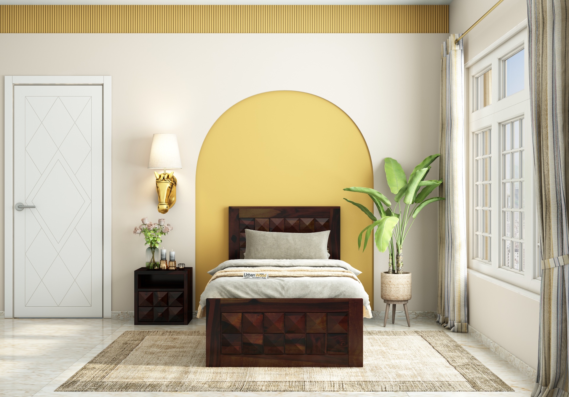 Morgana Single Bed With Drawer Storage ( Walnut Finish )