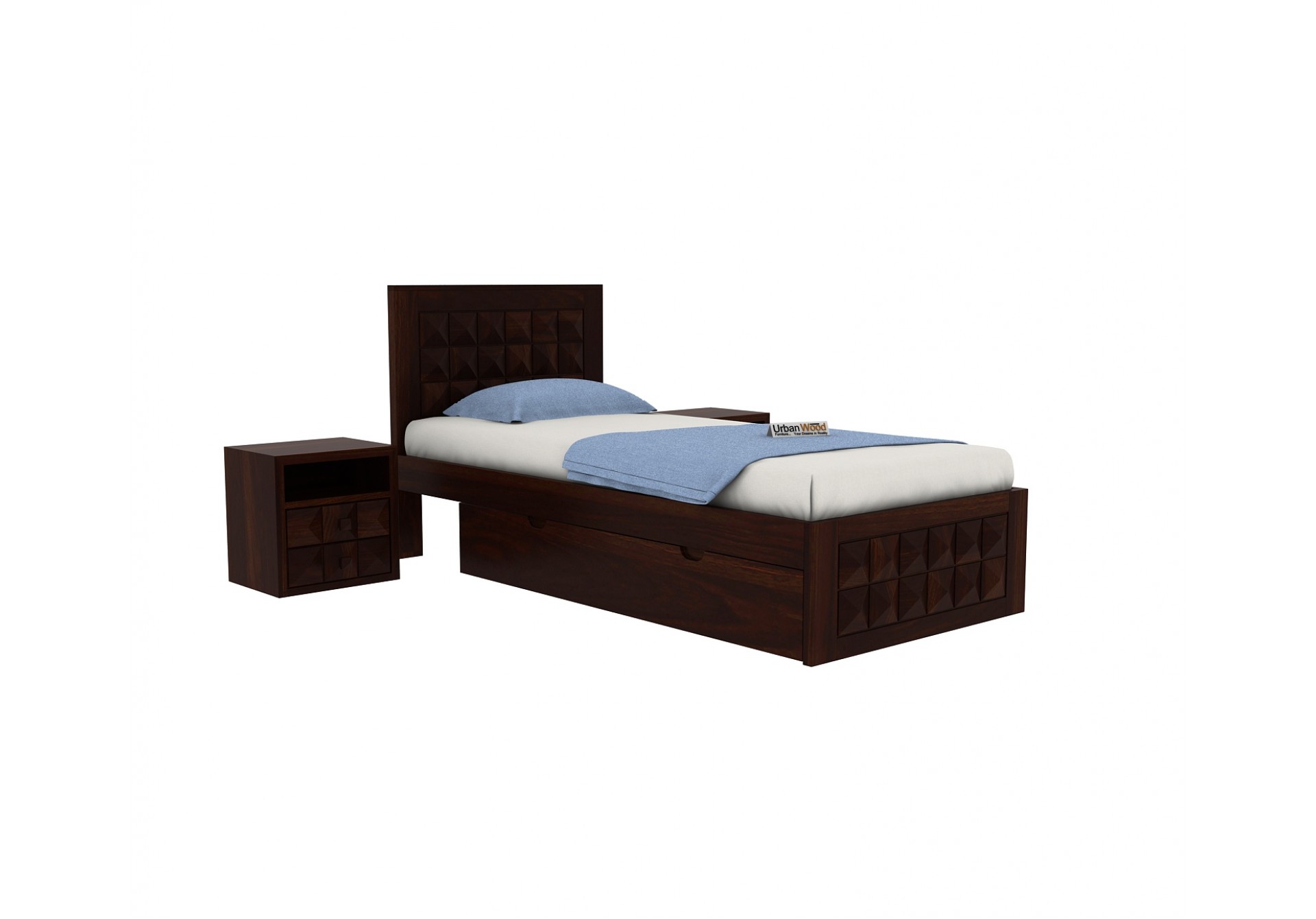 Buy Single Bed With Storage (Walnut Finish) Online India