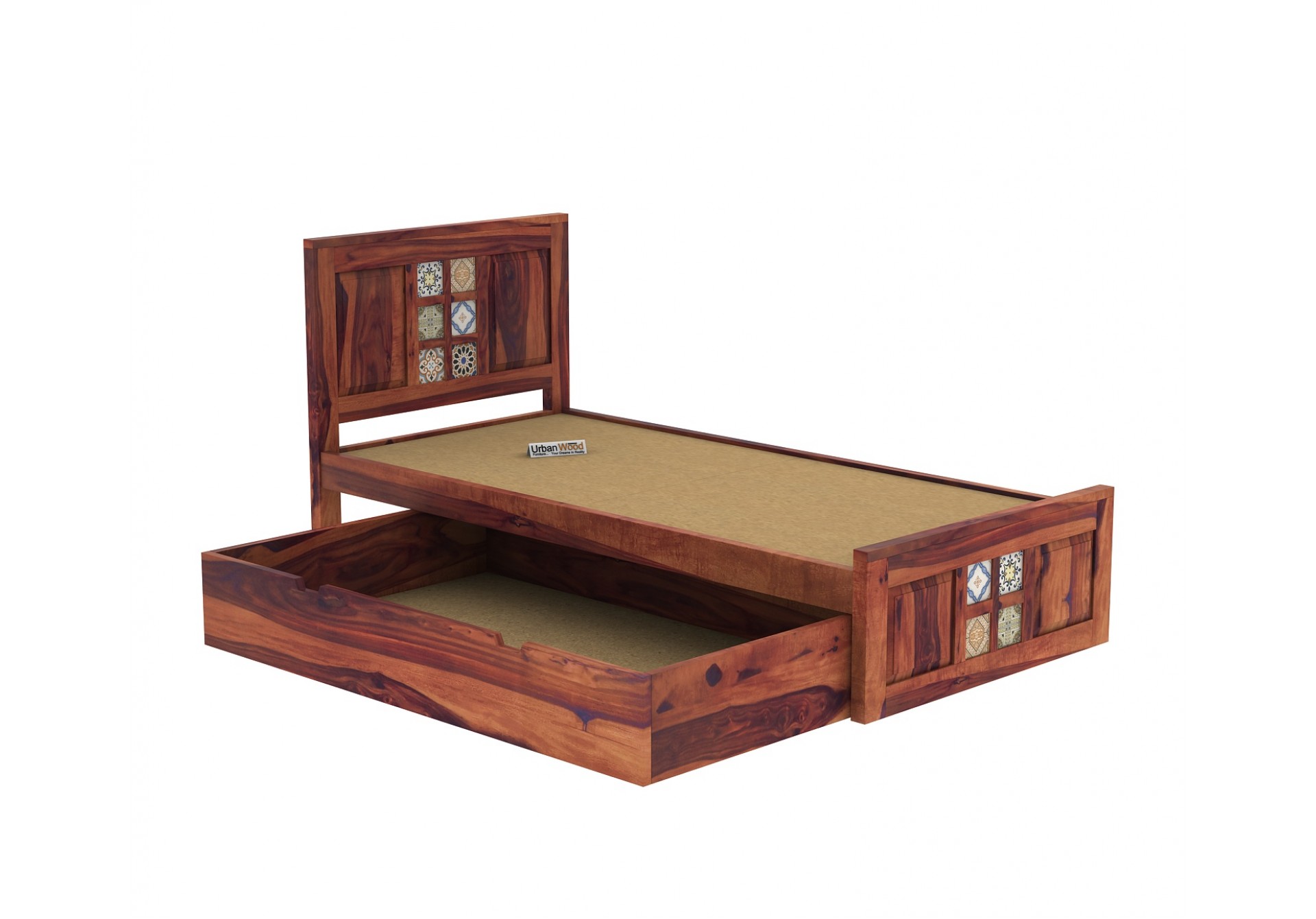 Relay Single Bed With Drawer Storage ( Teak Finish )