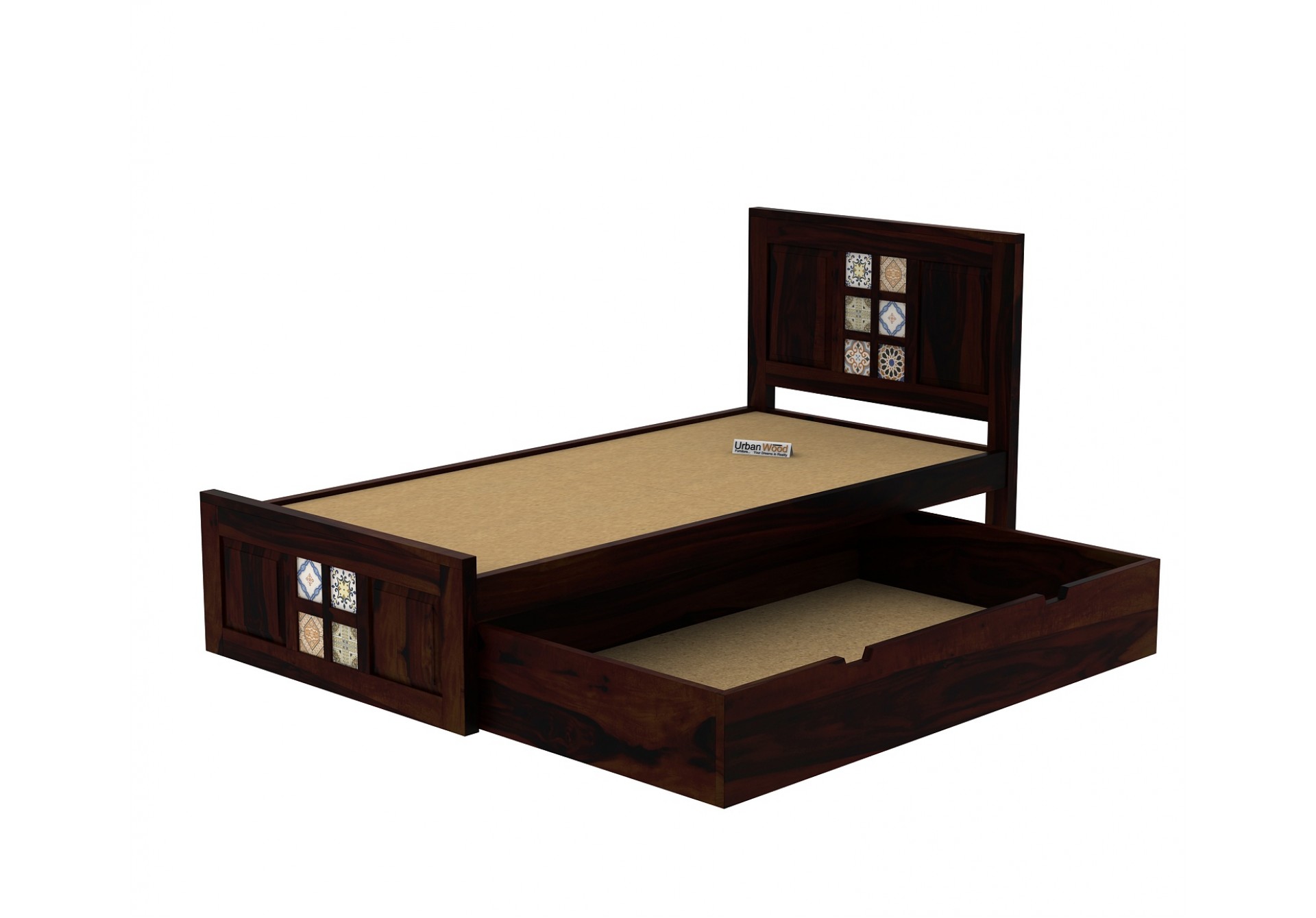 Relay Single Bed With Drawer Storage ( Walnut Finish )