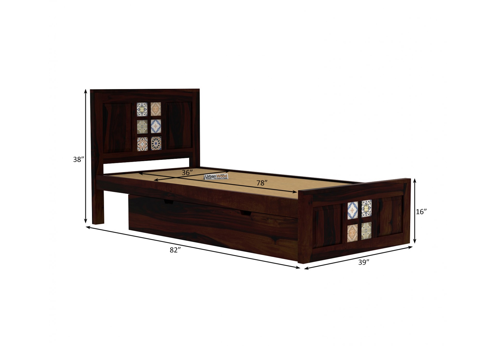 Relay Single Bed With Drawer Storage ( Walnut Finish )