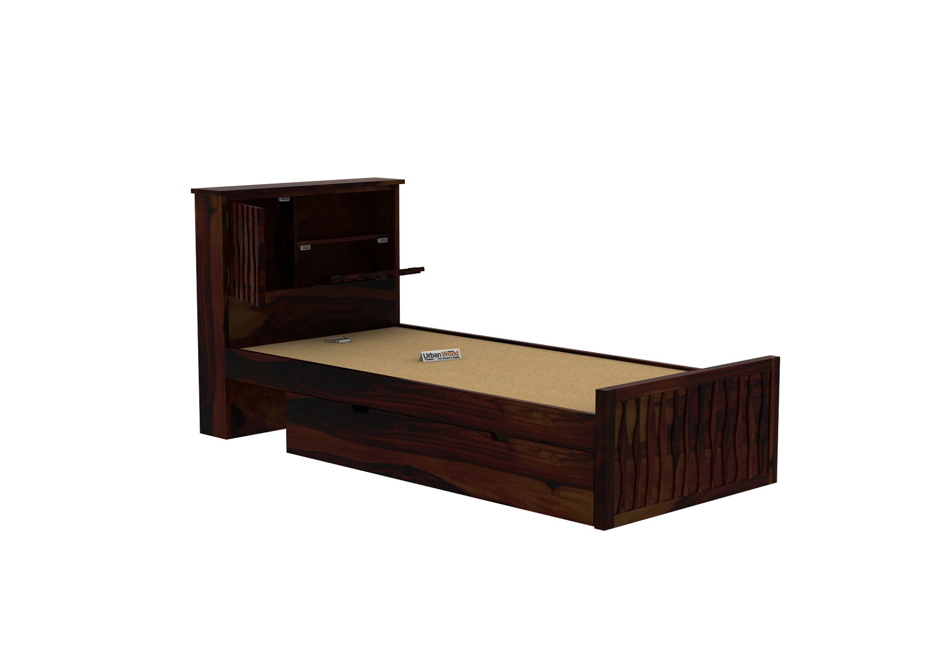 Stack Single Bed With Drawer Storage (Walnut Finish)
