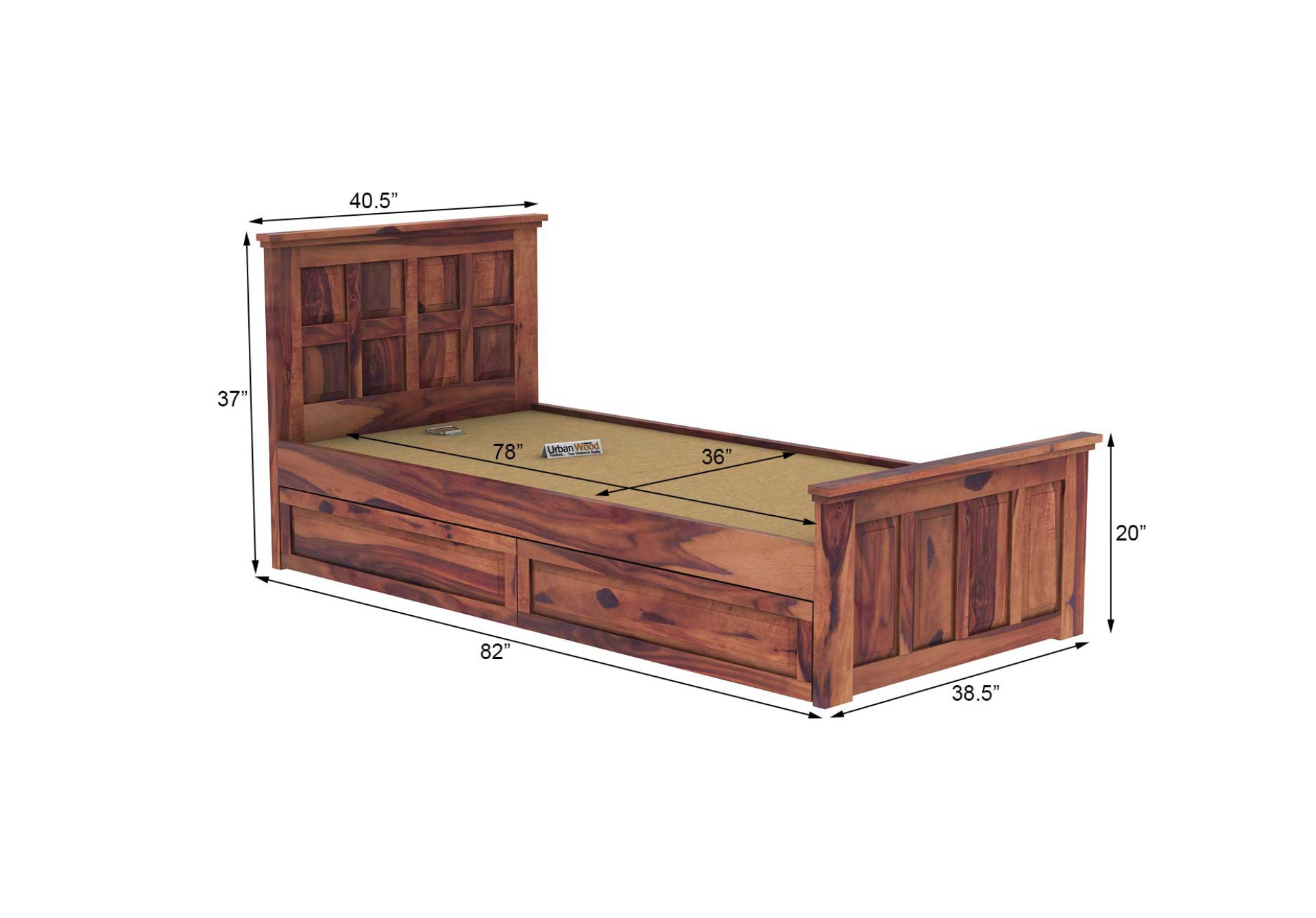 Thoms Single Bed With Storage ( Teak Finish )