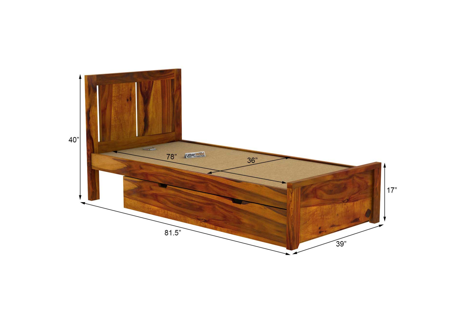 Topaz Single Bed With Drawer Storage ( Honey Finish ) 