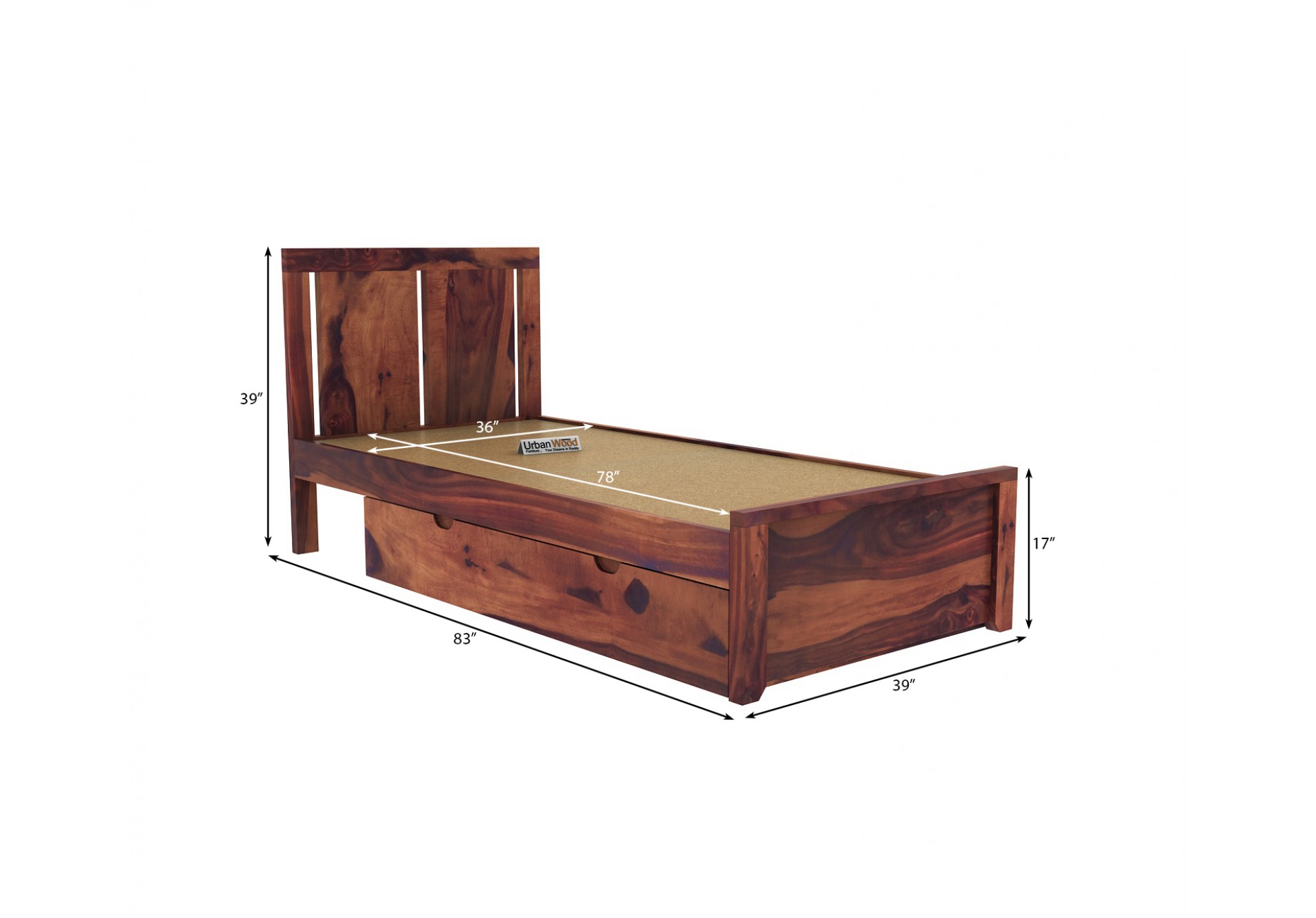 Topaz Single Bed With Storage ( Teak Finish ) 