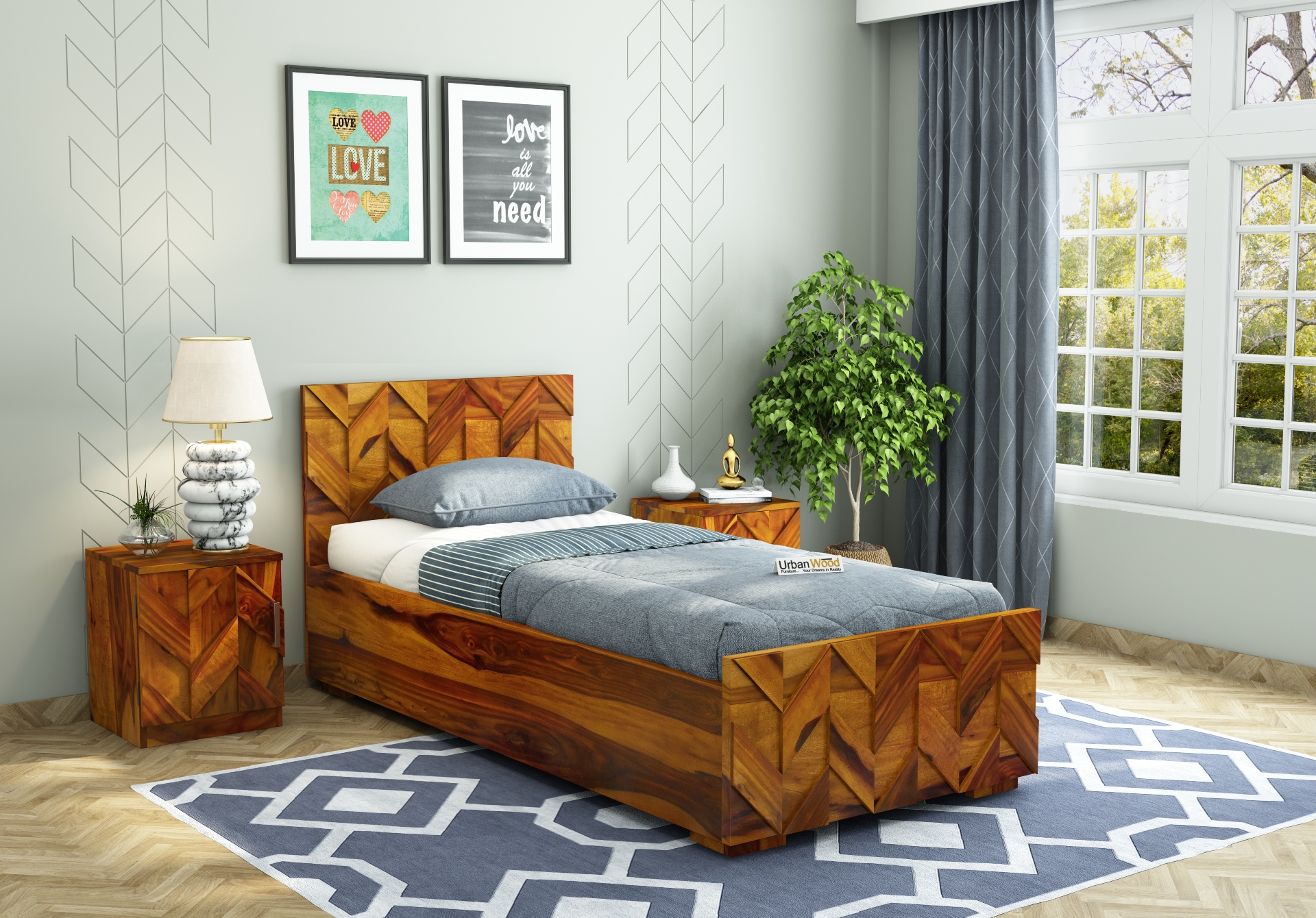 Trace Box Storage Single Bed ( Honey Finish )