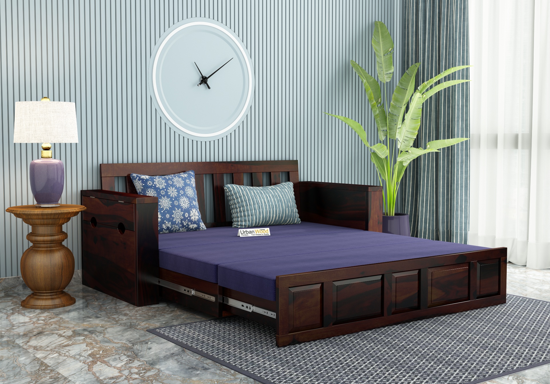 Aker Sofa Cum Bed ( Walnut Finish )