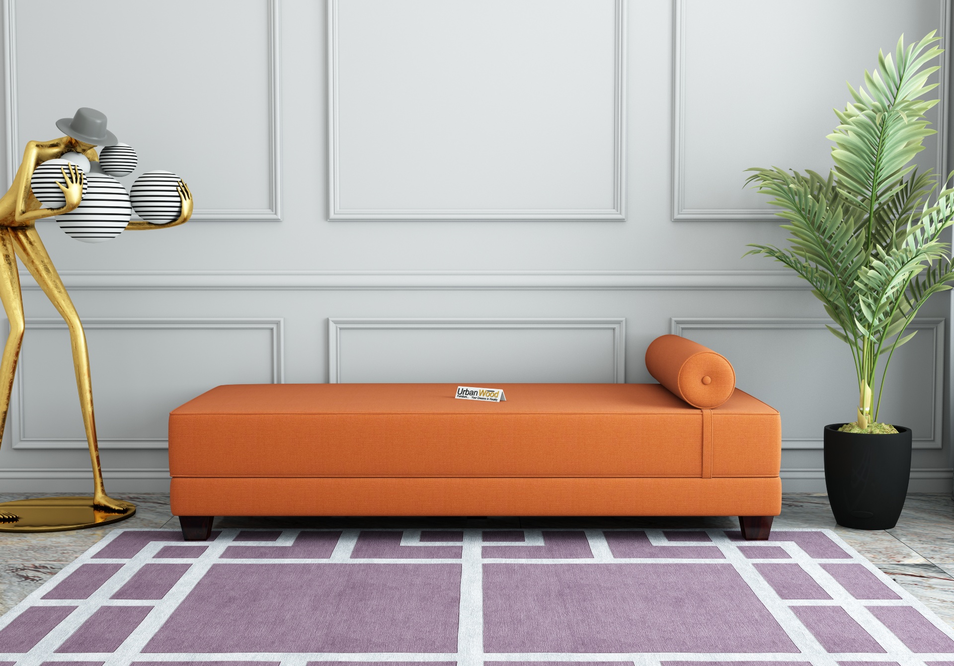 Brisk Fabric Sofa Cum Bed (Cotton, Diana Orange)