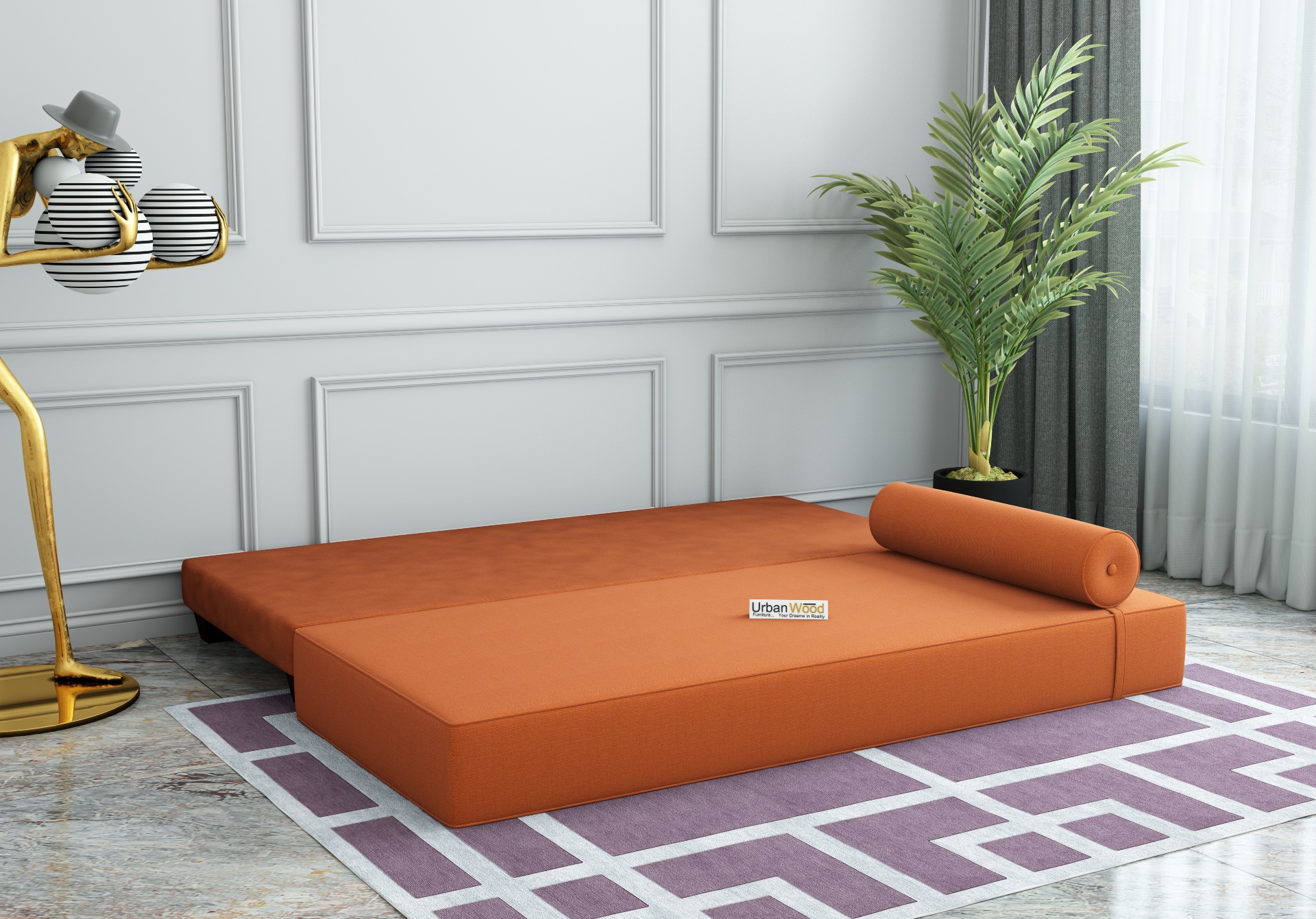 Brisk Fabric Sofa Cum Bed (Cotton, Diana Orange)