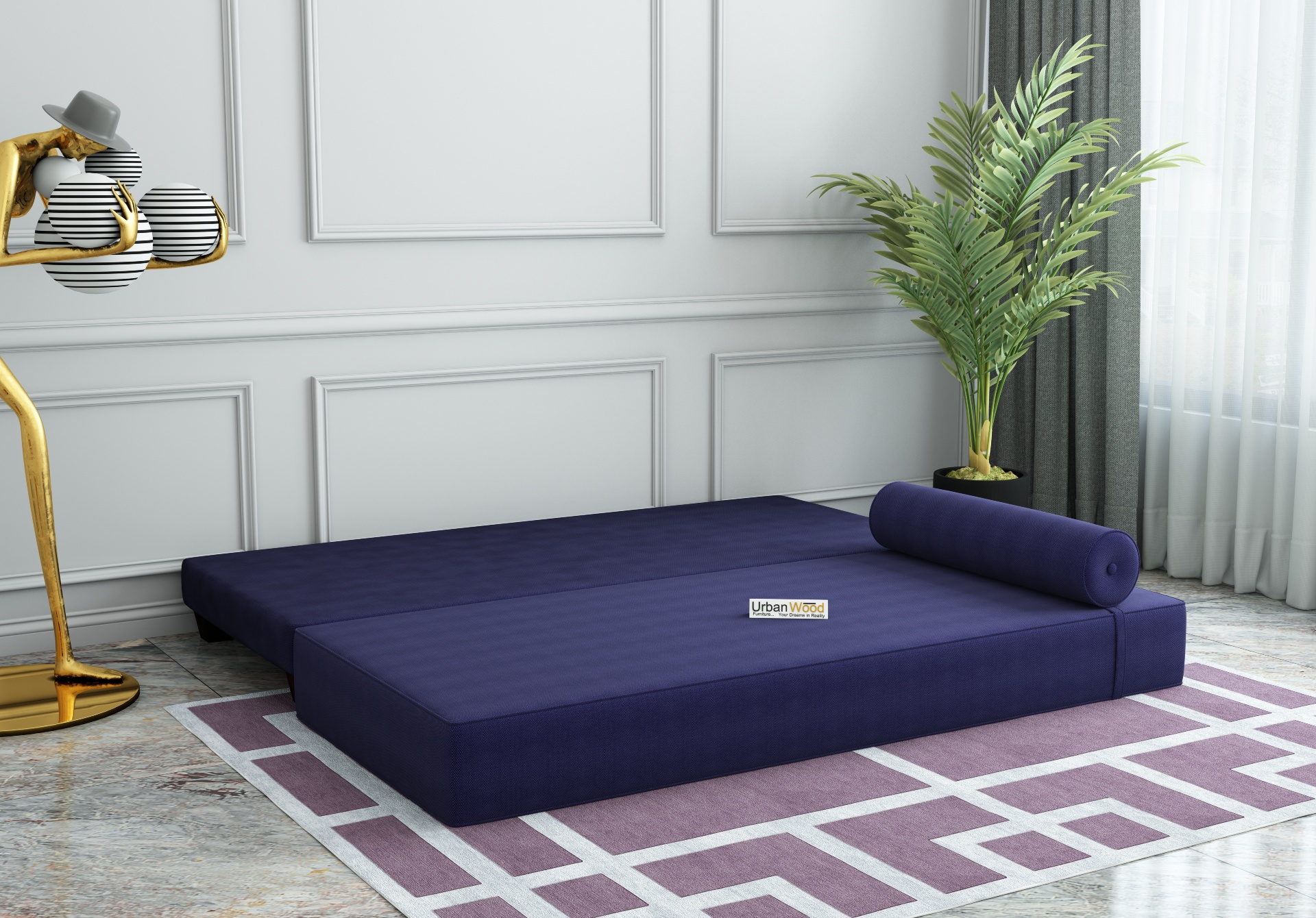 Brisk Fabric Sofa Cum Bed (Cotton, Navy blue)