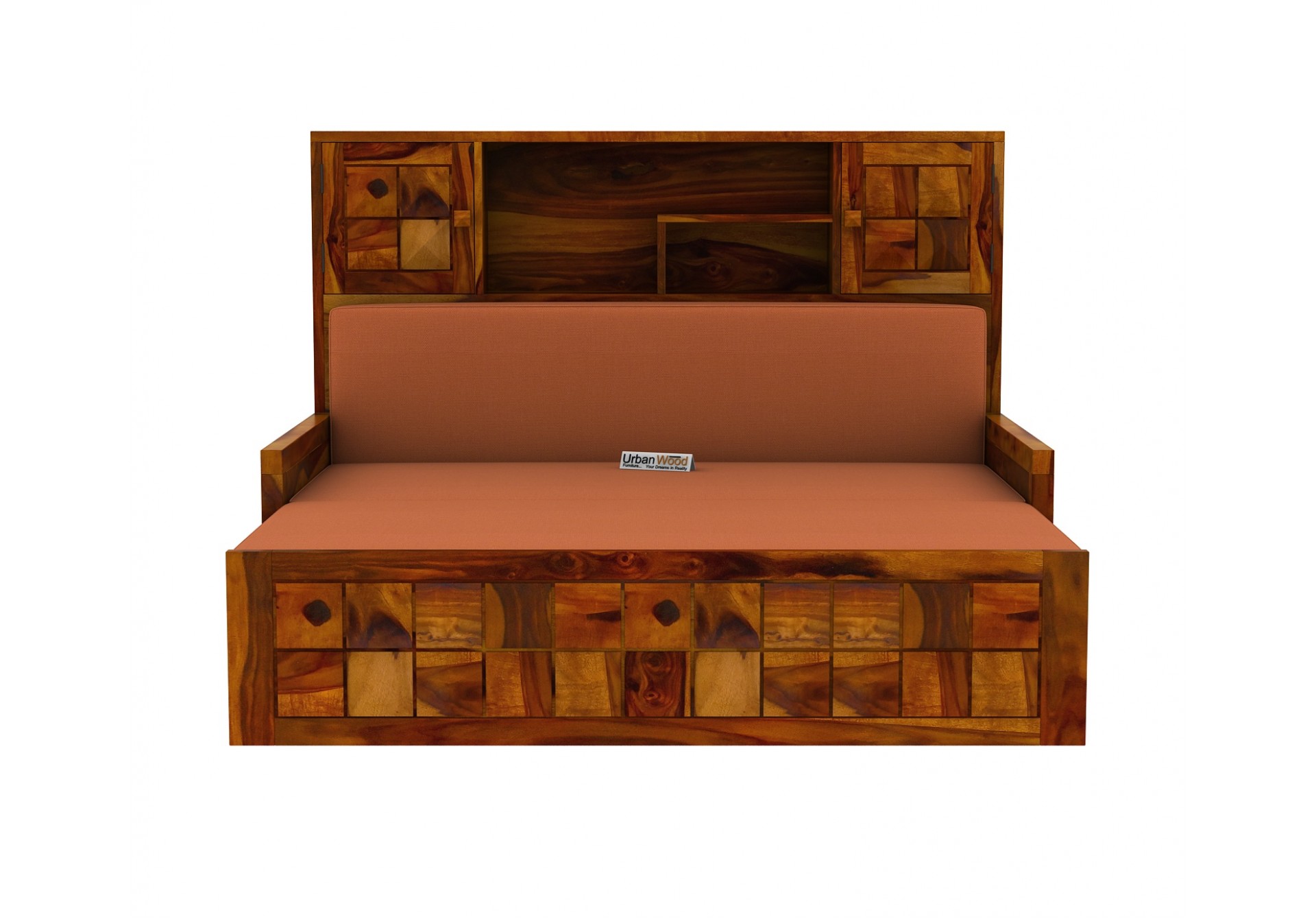 Custom Morgana Sofa Cum Beds With Storage ( Honey Finish )